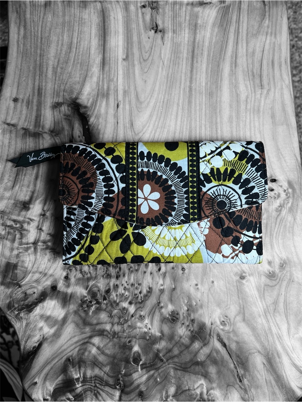 Vera Bradley Green, Brown & White Floral Quilted Clutch